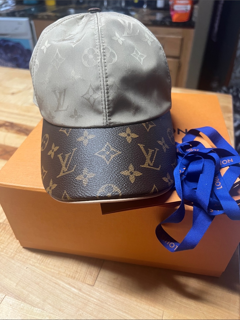 Louis Vuitton Cream Satin and Brown Monogram Baseball Cap